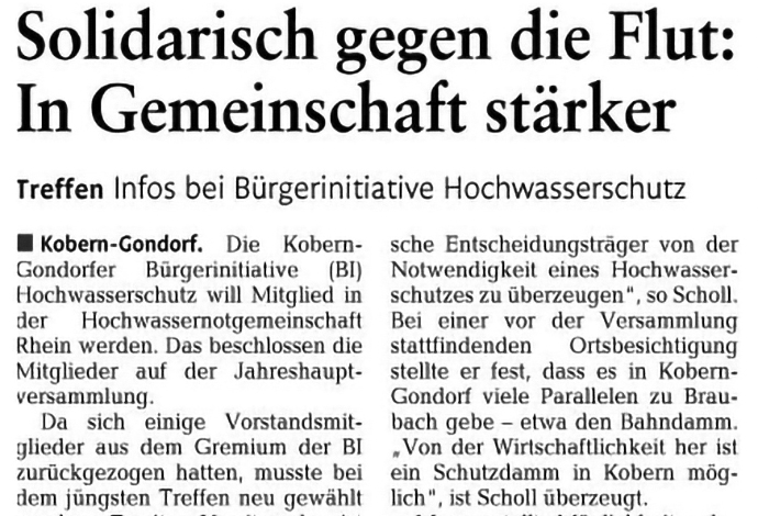 Rhein-Zeitung, 17.11.2011 - Solidarisch gegen die Flut